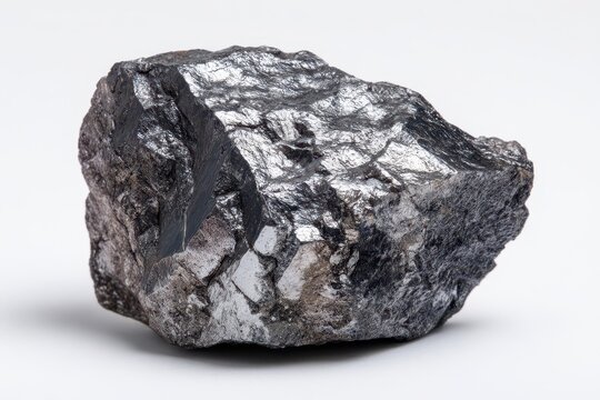 Studio macro photograph of silver-gray nickel mineral showing sharp facets and glossy surface