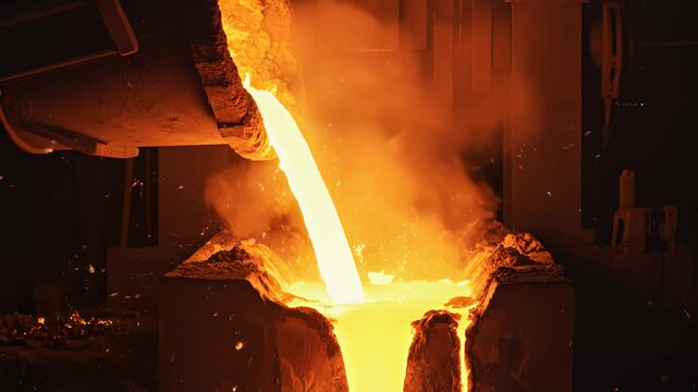 Hot metal pouring in industrial setting