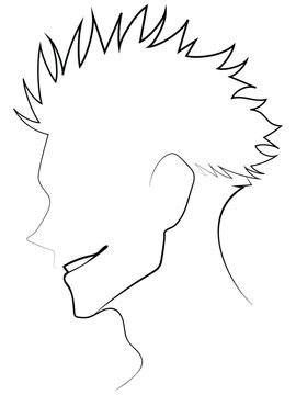 Minimalist Line Art Profile of a Male Anime Character with Spiky Hair