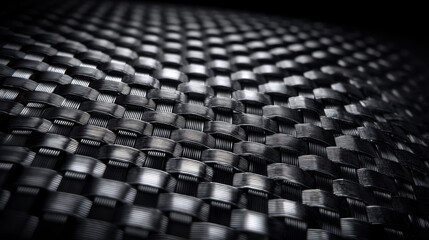 Obraz premium Macro photo of carbon fiber weave texture with metallic lighting, high-tech material surface and industrial background