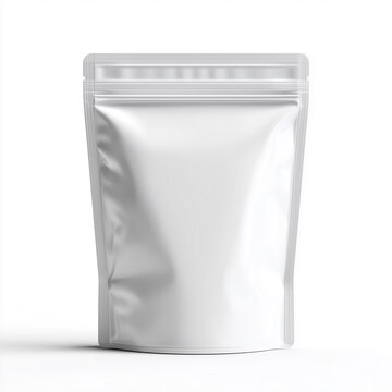 白無地スタンドパウチのパッケージモックアップ｜サプリ・粉末（プロテイン／コラーゲン／ビタミン）を想起するチャック付き袋・白背景
Blank white stand-up pouch mockup | Resealable packaging for supplements & powder (Protein, Collagen, Vitamins) on white background