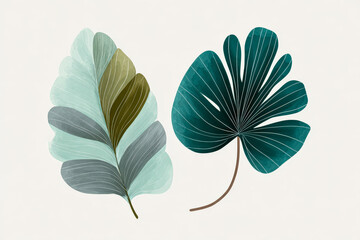 Two Stylized Botanical Leaves on Transparent Background