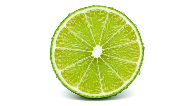 A vibrant lime slice captured from a front viewpoint, showcasing its green texture and segments in a studio setting
