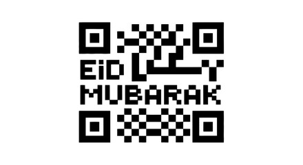 Fototapeta premium Digital qr code style eid mubarak pixel typography for modern islamic technology themed greetings