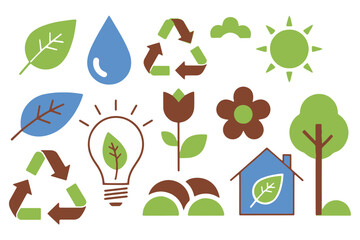 Obraz premium Nature and Eco Icons Set Simple Shapes Vector Illustration