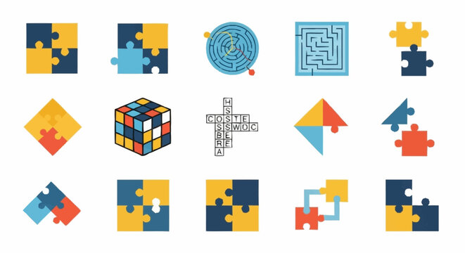 Collection of 3D Puzzle Pieces and Shapes.