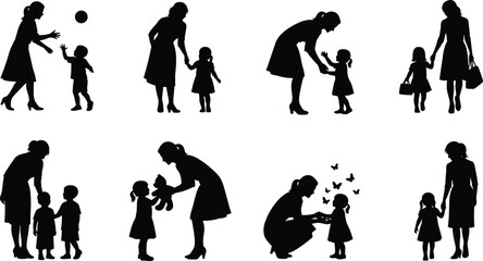 Obraz premium woman, child, family, parent, care, nurture, play, trust, education, interaction, icon, vector