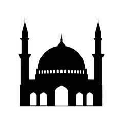 Fototapeta premium Silhouette of a beautiful mosque with minarets and a dome against white.