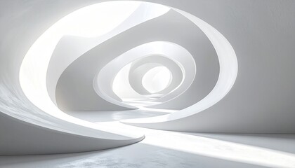 Fototapeta premium Abstract Architectural Canvas A Serene White Curvilinear Space Bathed in Ethereal Light, Showcasing Modern Organic Design Elegance