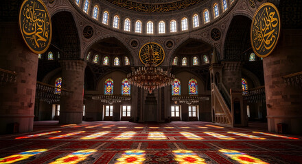 Obraz premium Grand Mosque Interior with Ornate Dome and Arches
