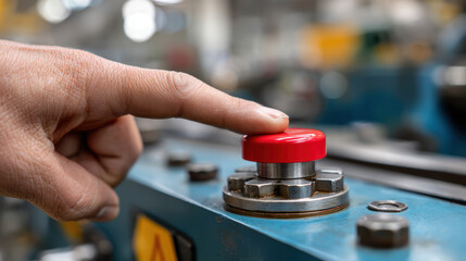 transparency close-up hand pressing red button