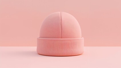 Soft Pink Beanie Hat on Minimalist Background, Fashion Accessory