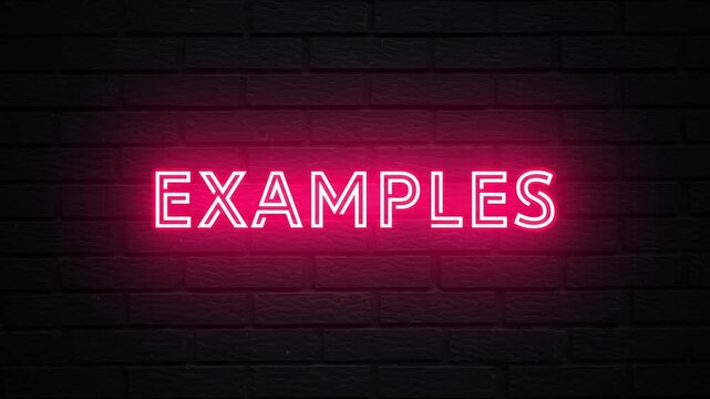 Pink Neon Examples text animation. Glowing examples looping motion. flicker text 4k video.