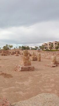 Aqaba, Jordan - 10th december, 2025: time lapse Ayla Islamic city ruins Aqaba Jordan early medieval stone walls archaeological site Red Sea coast heritage landmark