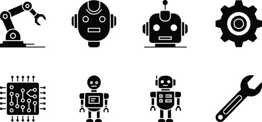 Black and white robot machinery gear wrench microchip robot, machinery, gear, wrench, microchip, black and white, industrial, technology, mechanical, robotic arm, circuit board, tools, automation, eng