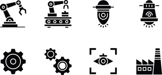 Black and white industrial with robots gears and machinery industrial, black and white, robots, gears, machinery, manufacturing, factory, production, technology, mechanical, robotic arms, cogs, indust