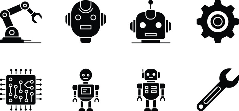Black and white robot machinery gear wrench microchip robot, machinery, gear, wrench, microchip, black and white, industrial, technology, mechanical, robotic arm, circuit board, tools, automation, eng