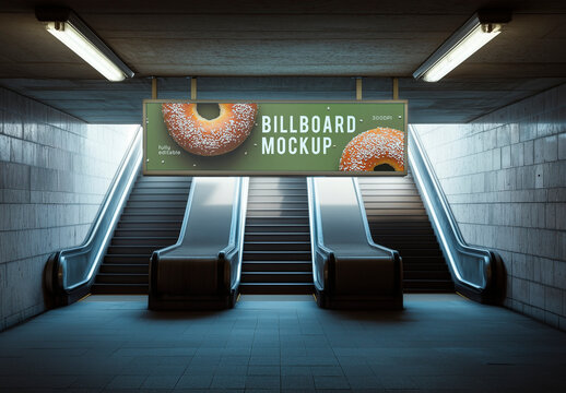 Subway Escalator Billboard Advertising Mockup
