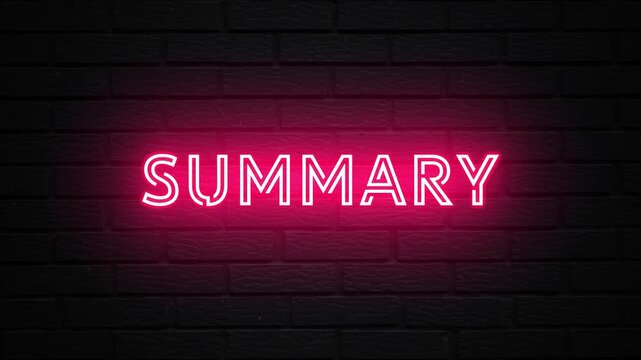 Pink Neon Summary text animation. Glowing summary looping motion. flicker text 4k video.