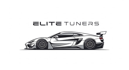 Sleek Sports Car Illustration with Elite Tuners Logo. © Kirana