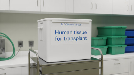 Medical transport container for human tissue and blood in a laboratory setting.