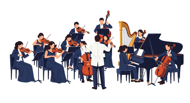 Conductor Leading Symphony Orchestra Performance.