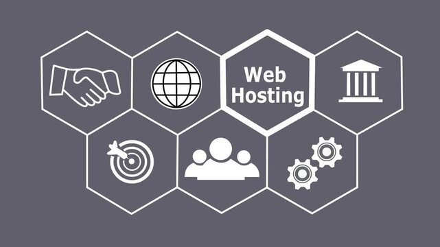 a Web Hosting concept button on a futuristic. Abstract seamless animation of mesh glowing dots digital luxurious wave particles flows background. Motion of digital data flow.