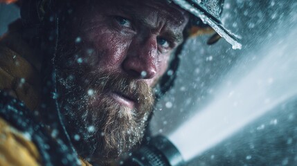 Firefighter in action water spray