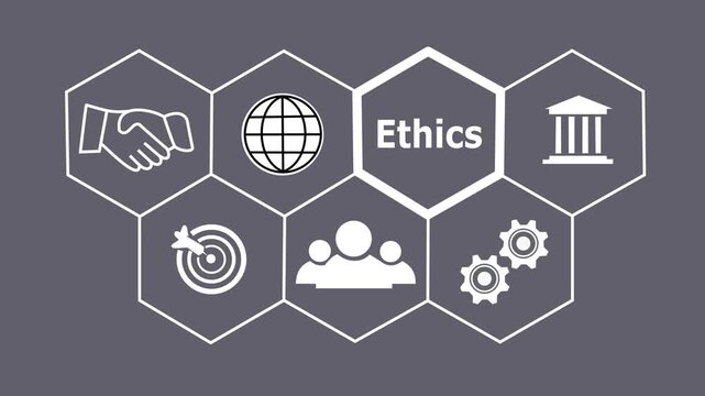 a Ethics concept button on a futuristic. Abstract seamless animation of mesh glowing dots digital luxurious wave particles flows background. Motion of digital data flow.