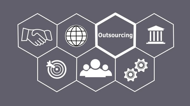 a Outsourcing concept button on a futuristic. Abstract seamless animation of mesh glowing dots digital luxurious wave particles flows background. Motion of digital data flow.