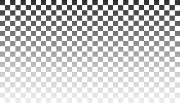 Checkered background with transparent grid pattern and soft gradient. Gray and white checker squares create seamless texture. Digital backdrop with geometric tiles for design templates.