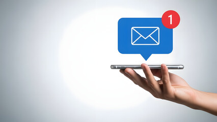 Reminder,Email,incoming message,Business concept.,Hand holding smartphone with Email Notification icon on white background with copyspace suitable for e-mail,technology,Internet idea.