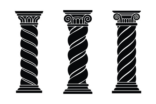 Antique twisted column set with ionic and corinthian capitals vector designs