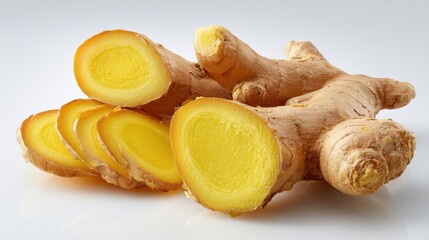 Fresh ginger slices on a transparent backdrop