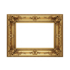 An ornate gold picture frame with intricate designs and a classic look isolated on transparent background