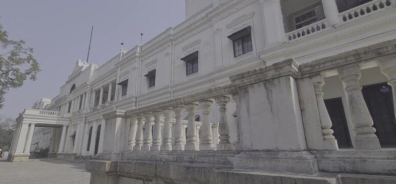 Grand White Exterior of the Historic Lalbagh Palace Featuring Classical Architecture and Elegant Balconies in Indore Madhya Pradesh India