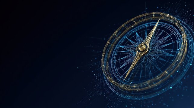 Navigational Compass on a Dark Background: Guiding direction, exploration, and the pursuit of new discoveries.  ..Created with Generative AI, not depicting real subjects.