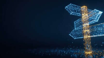 A digital signpost illuminates the crossroads of technology, guiding towards innovation and futuristic pathways. ..Created with Generative AI, not depicting real subjects.