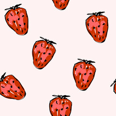 Illustration with hand drawn strawberry. Vector seamless pattern.