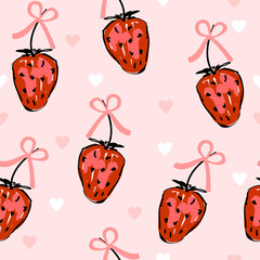 Illustration with hand drawn strawberry. Vector seamless pattern.