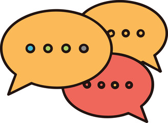 Chat and communication illustration showing colorful speech bubbles representing conversation, messaging, discussion, feedback, and social interaction concept