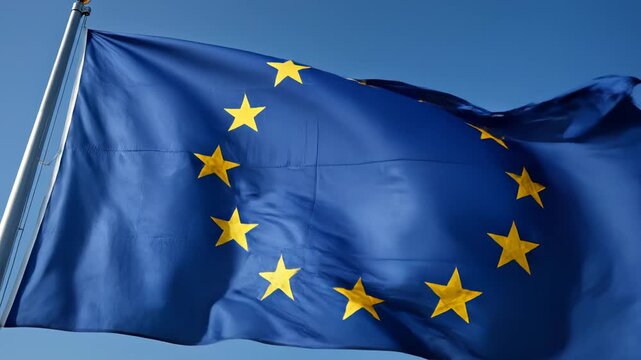 European Union flag waving in sky