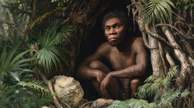 Ancient human ancestor in jungle habitat
