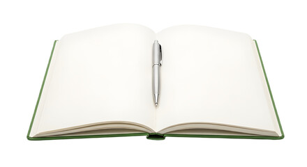 Open notebook with blank pages and pen isolated PNG with Transparent Background