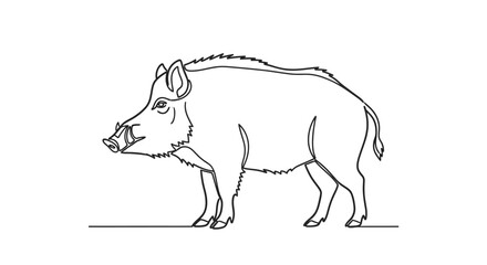 Fototapeta premium Wild Boar Line Art Drawing - Simple Vector Illustration