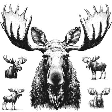Nature&rsquo;s Noble Beast Moose line art drawing sketch vector hand drawn illustration svg