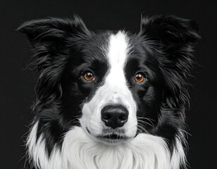 Fototapeta premium Intense gaze of a Border Collie against a dark backdrop.