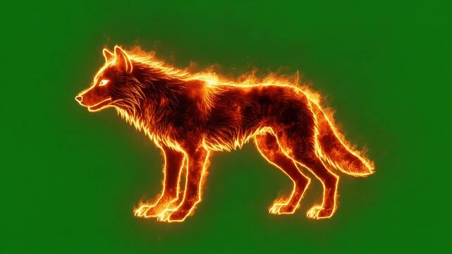 Fierce wolf silhouette in flames slow motion cinematic 4k video footage