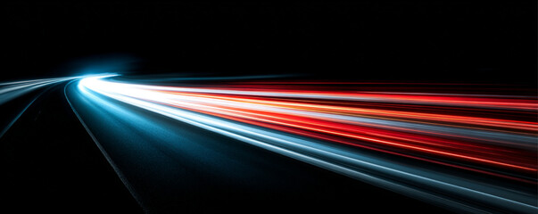 Multi-colored speed trails flow with radiant neon energy across a dark scene. Motion blur enhances the sensation of incredible velocity. Perfect for futuristic, racing, or sci-fi overlays. © Ole moda