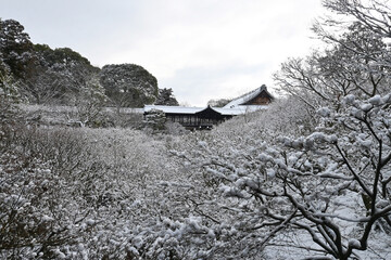 京都市東山東福寺 通天橋の幻想的な雪景色